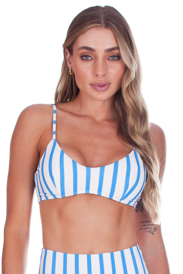 Striped Blue & White Bikini Set with High Waist Pants