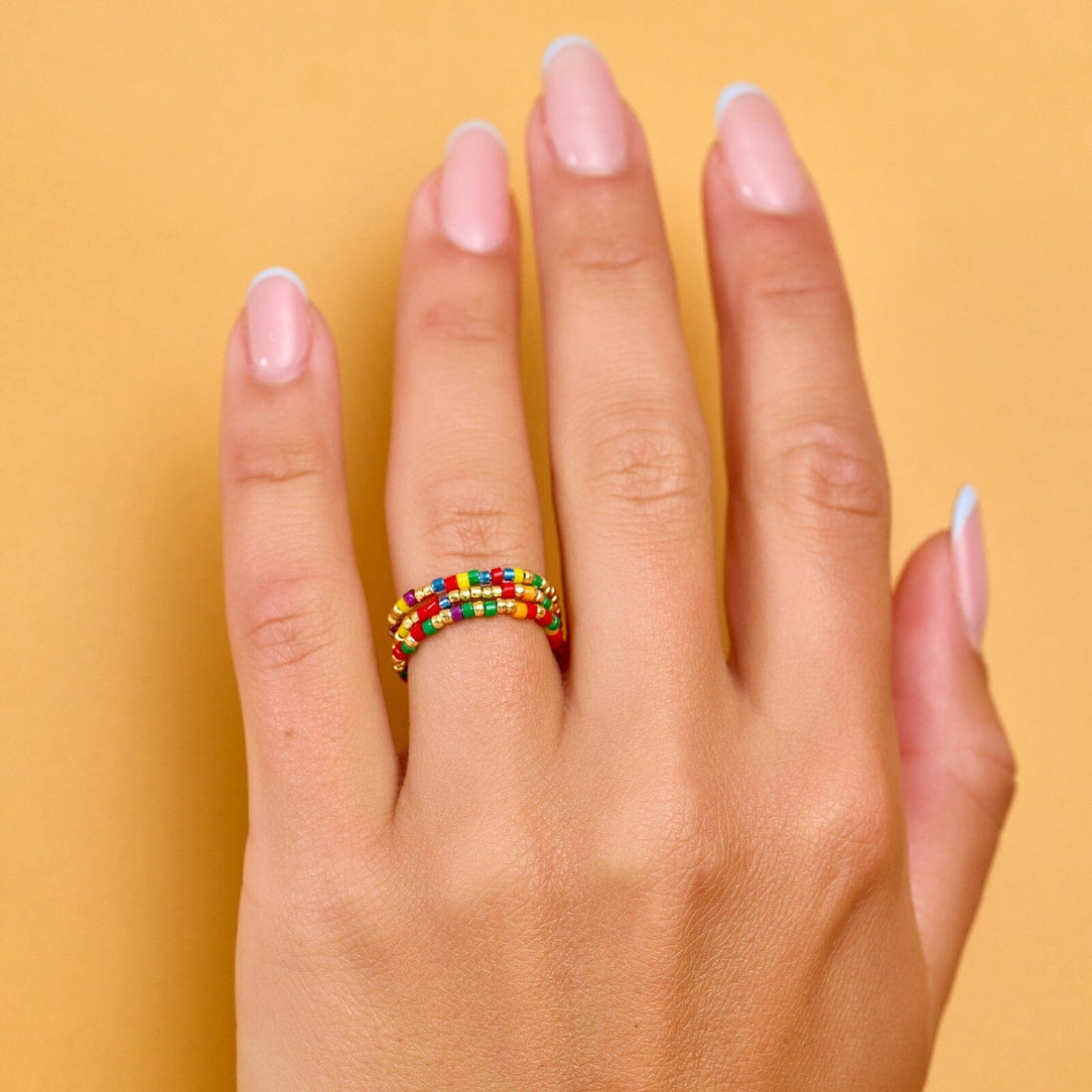 Rainbow Bead Stretch Ring 3 Pack